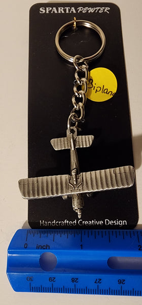 Biplane Pewter Airplane Keychain