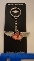 Sweetheart Red Lined Heart 3D Wings Pewter Keychain