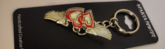 Sweetheart Red Lined Heart 3D Wings Pewter Keychain