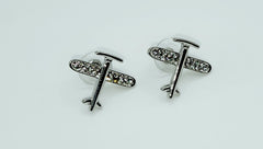 Silver Crystal Airplane Post Earrings