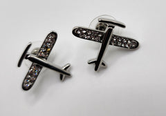Silver Crystal Airplane Post Earrings