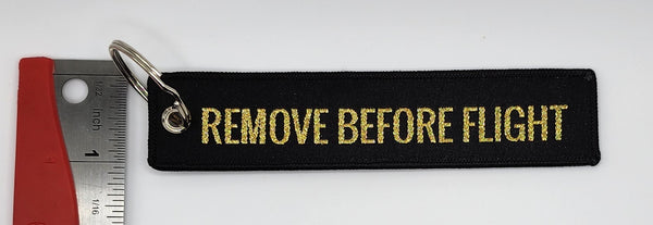 RBF Remove Before Flight Black w/Gold Lettering & Plane Keychain