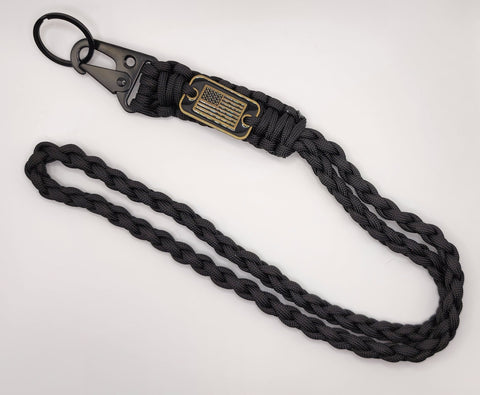 Black Braided Paracord with Metal USA Flag Tag Lanyard