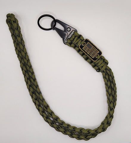 Army Olive Drab Green Braided Paracord with Metal USA Flag Tag Lanyard
