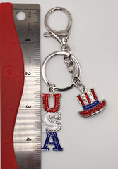 USA Lettering Patriotic Top Hat Bling Bling Metal Keychain