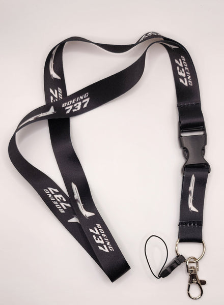 Boeing 737 Plane Black/White Lanyard