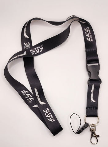 Boeing 737 Plane Black/White Lanyard