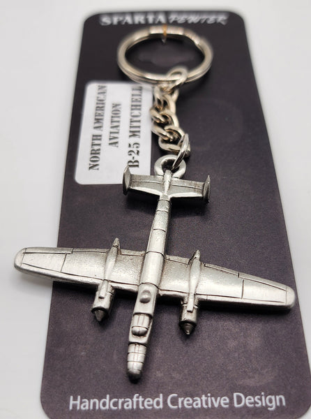 North American Aviation B-25 Mitchell Airplane Pewter Keychain