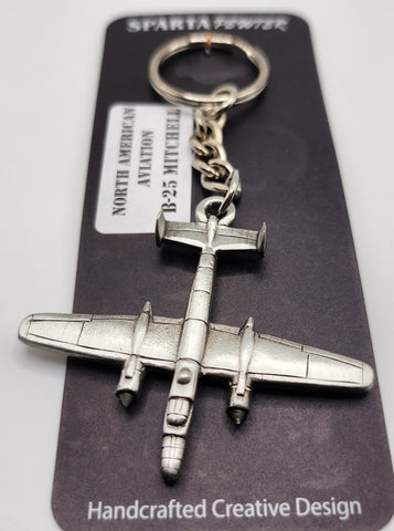 North American Aviation B-25 Mitchell Airplane Pewter Keychain