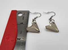Silver Folded "Paper" Airplane Charm Dangle Earrings