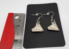 Silver Folded "Paper" Airplane Charm Dangle Earrings