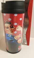 Rosie the Riveter Red/White Polka Dot Travel Mug
