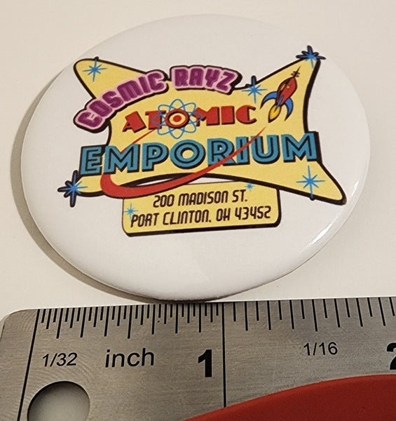 Cosmic Rayz Atomic Emporium Button Pin