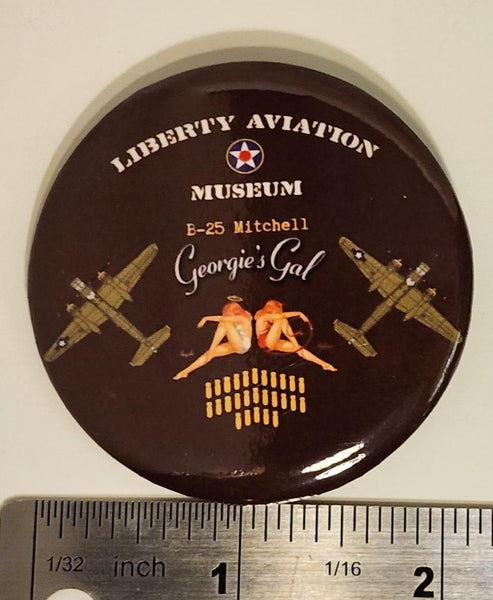 B-25 "Georgie's Gal" Airplane Nose Art & Bombs Button Pin