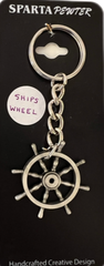 Ship's Wheel Pewter Keychain
