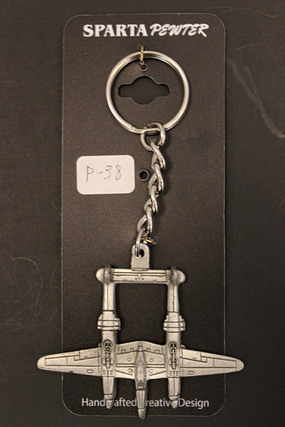 WWII Lockheed P-38 Lightning Airplane Pewter Keychain
