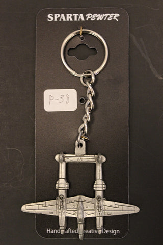 WWII Lockheed P-38 Lightning Airplane Pewter Keychain