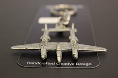 WWII Lockheed P-38 Lightning Airplane Pewter Keychain