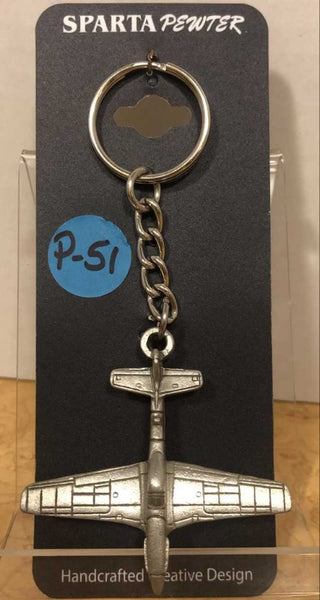 WWII North American Aviation P-51 Mustang Fighter Airplane Pewter Keychain