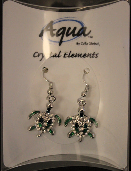 Turtle Green Crystal Dangle Earrings