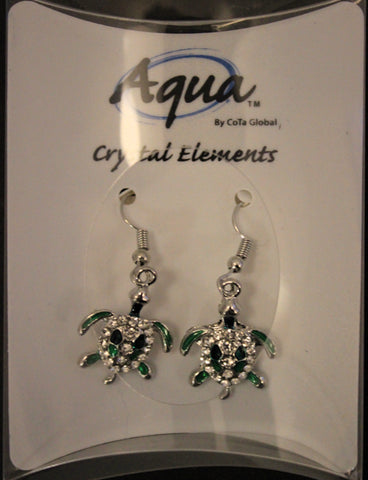 Turtle Green Crystal Dangle Earrings
