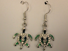 Turtle Green Crystal Dangle Earrings