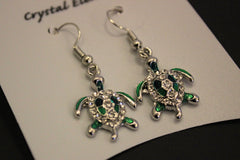 Turtle Green Crystal Dangle Earrings